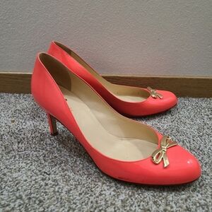 Kate Spade Catia Geranium Salmon Coral Patent Bow Barbiecore Heels Pumps
